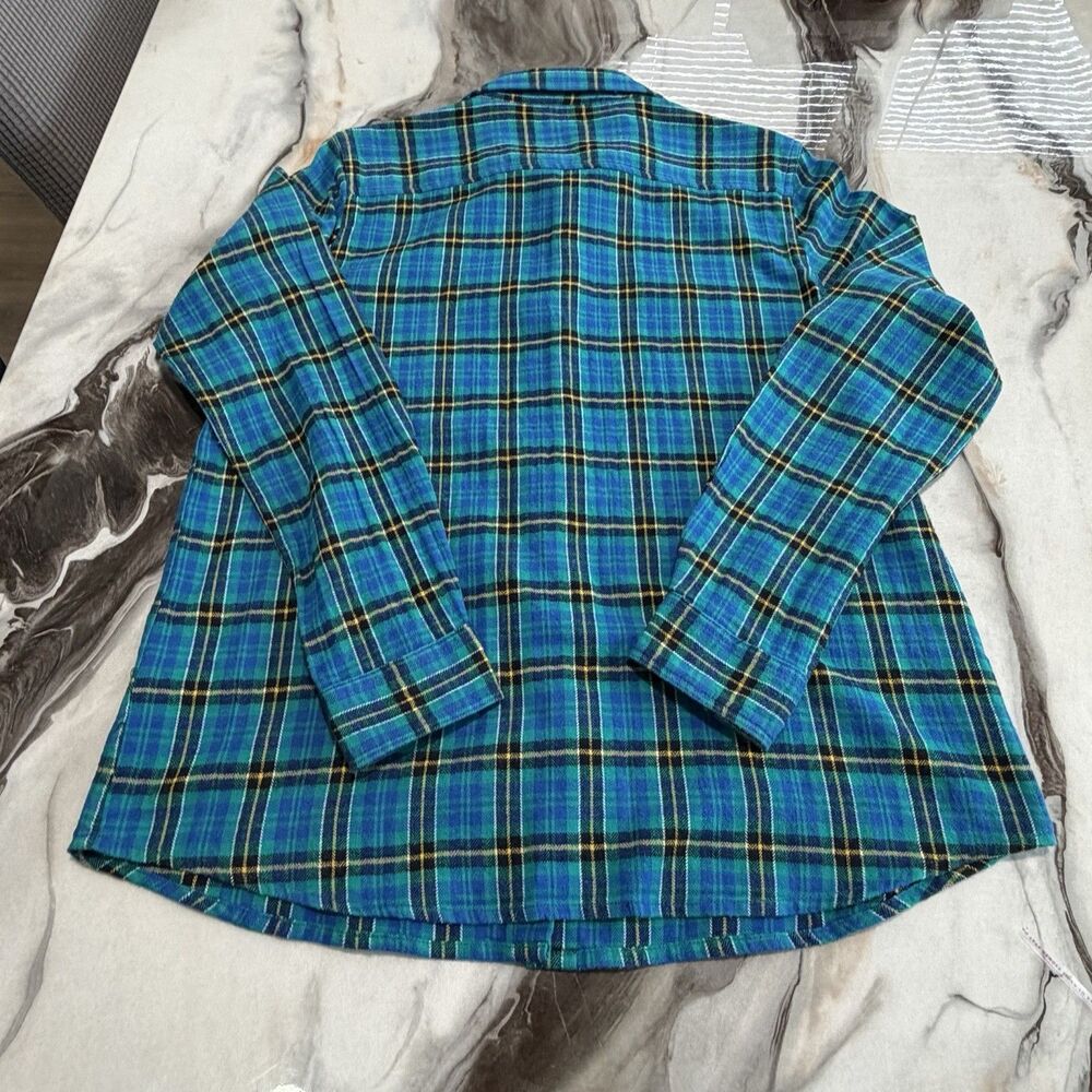 Natural Reflections Women's M Plaid Flannel Shirt Teal Blue Yellow Button Up - Picture 6 of 6